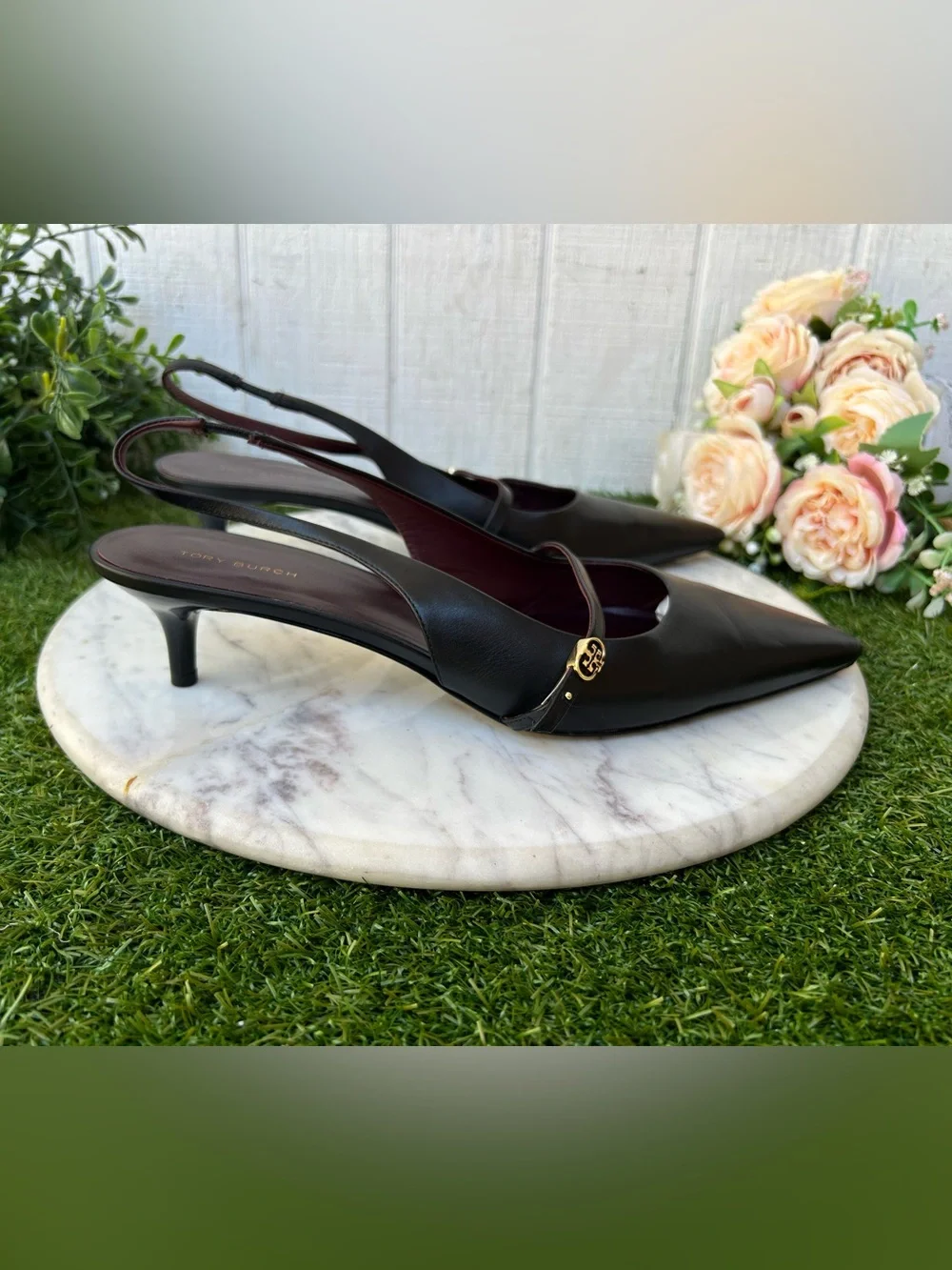 TORY BURCH DOUBLE T BUCKLE MARY JANE SLINGBACK $325 size 10  Perfect Black